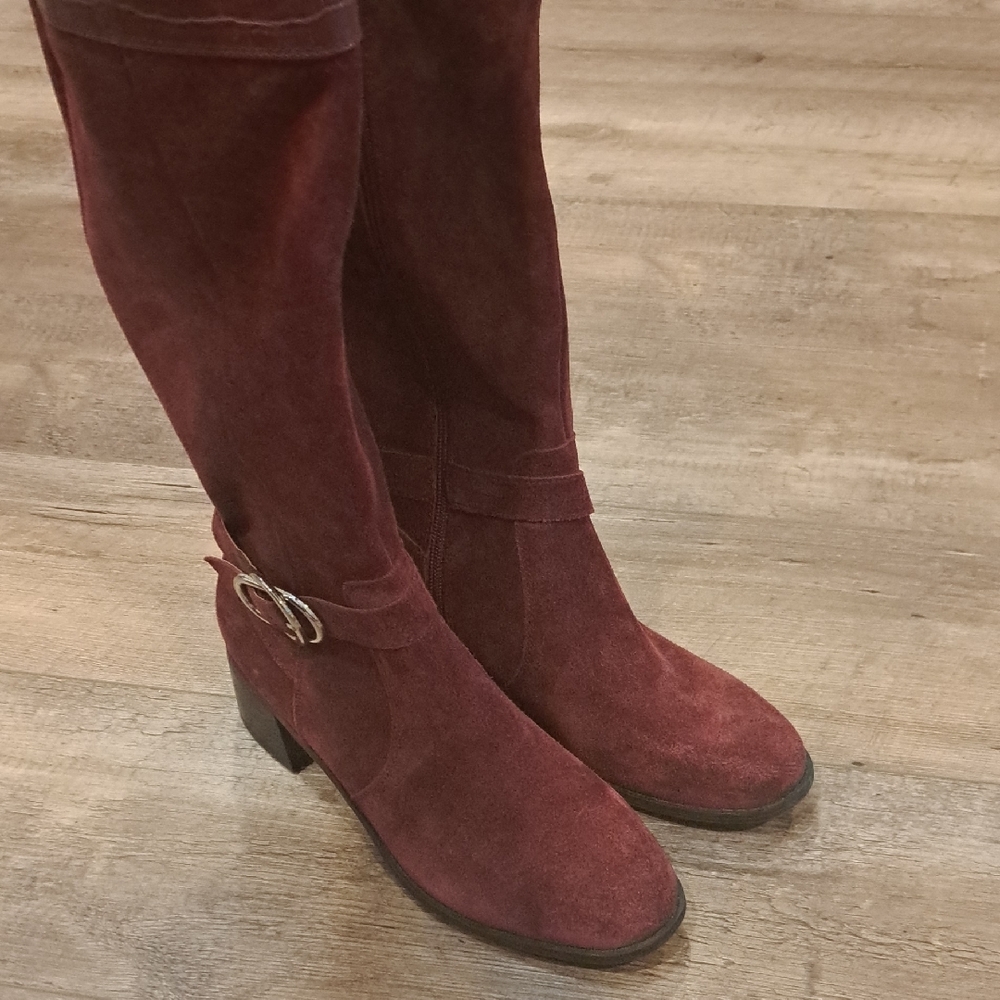 Marc Fisher Red Over the Knee Boots with Stacked Heel